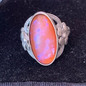 Rare Vintage Delicate Ring Dragons Breath Art Glass Stone Sterling Silver Size 5
